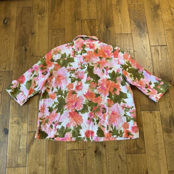 Jones New York Sport 100% Linen Floral Button Down 3/4 Sleeve Blouse Top Sz XL - Picture 8 of 8